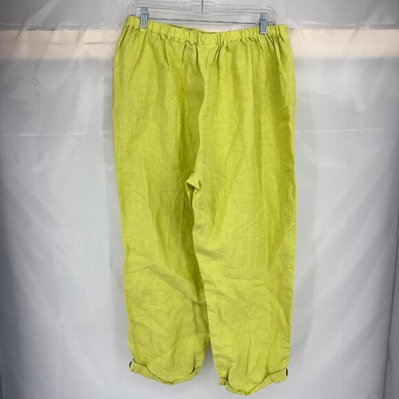 Habitat Women L 100% Linen Pant Crop Tapered Chartreuse Green Pull On Stretch - Picture 3 of 10